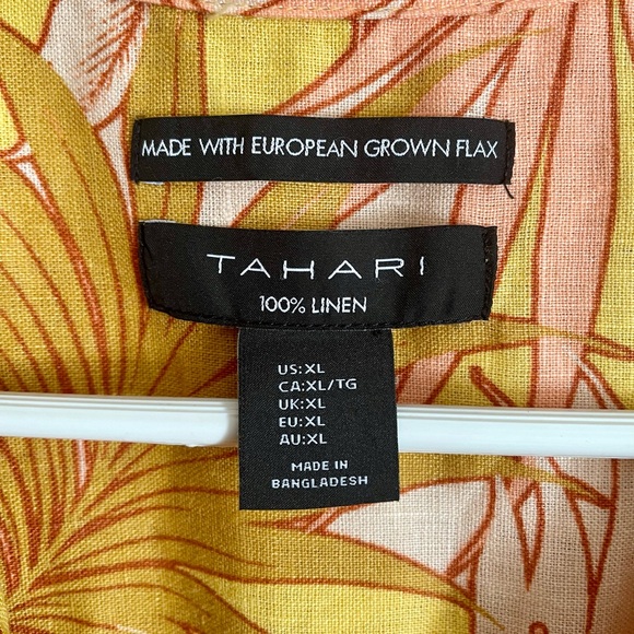 Tahari Women's Tropical Leaf Print Blouse - Yellow and Pink. Women’s XL - Picture 2 of 10